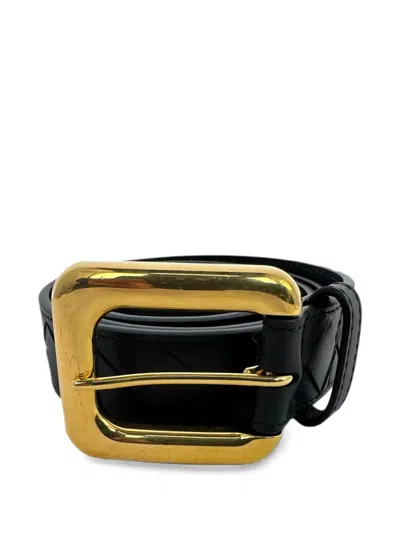 Pre-owned Bottega Veneta Contour Intrecciato Belt In Black
