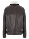 BOTTEGA VENETA BROWN CONTRAST-COLLAR LEATHER JACKET