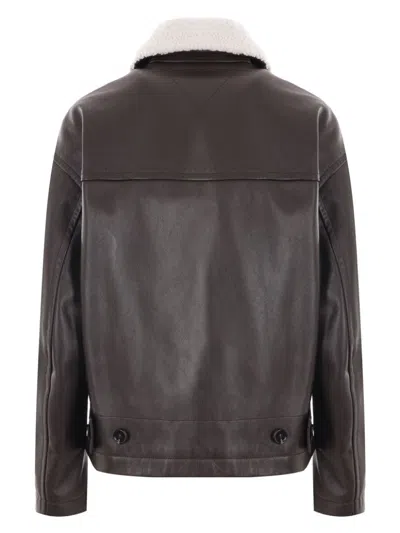 Bottega Veneta Brown Contrast-collar Leather Jacket