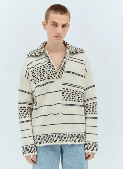 Bottega Veneta Contrast Pattern Knit Sweater In Cream