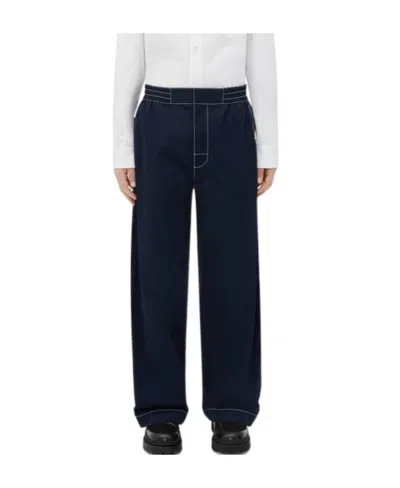 Bottega Veneta Contrast-stitching Wide-leg Trousers In Black