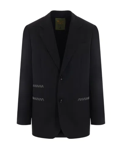 Bottega Veneta Contrast-stitching Wool Blazer In Black