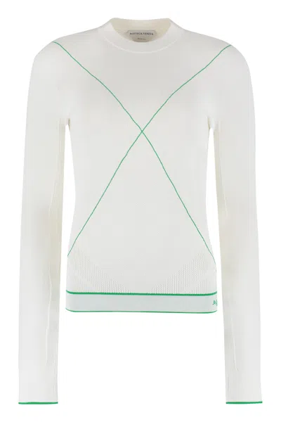 Bottega Veneta Contrasting Color Intarsia Sweater For Women In White