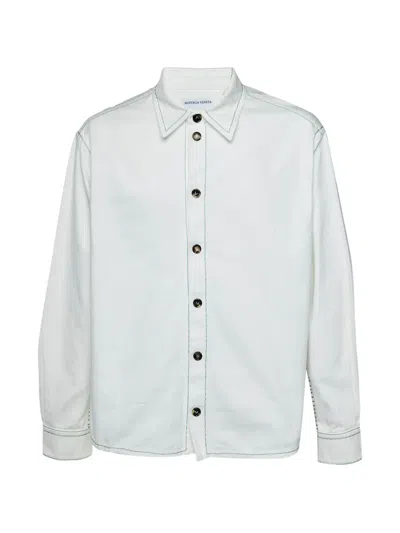 Pre-owned Bottega Veneta Contrast-stitch Denim Shirt In White