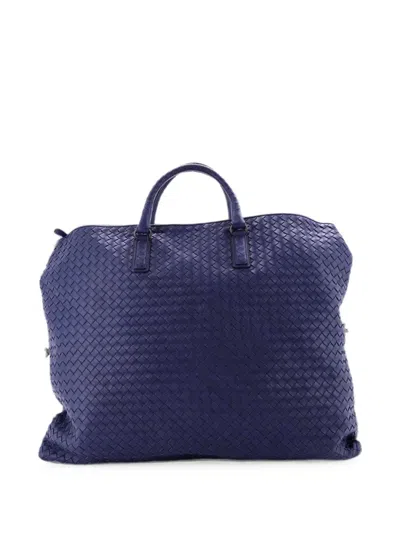 Pre-owned Bottega Veneta Convertible Intrecciato Nappa Maxi Satchel In Blue