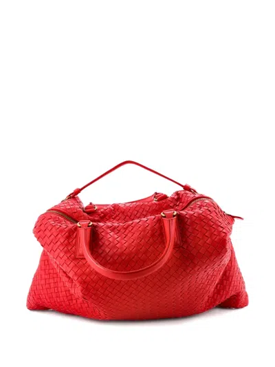 Pre-owned Bottega Veneta Convertible Intrecciato Nappa Maxi Satchel In Red