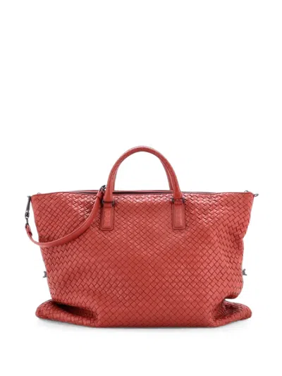 Pre-owned Bottega Veneta Convertible Intrecciato Nappa Maxi Satchel In Red