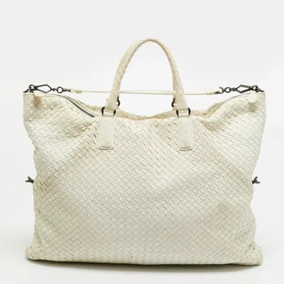 Pre-owned Bottega Veneta Convertible Large White Intrecciato Leather Tote