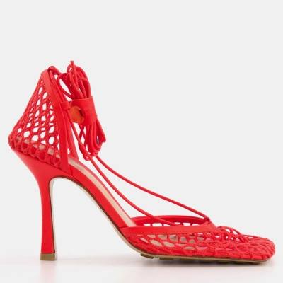 Pre-owned Bottega Veneta Coral Red Stretch Lace-up Sandal Size 37