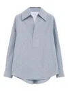 Bottega Veneta Women Striped Shirt In Cotton And Linen In Blue