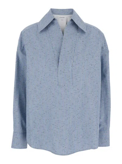 BOTTEGA VENETA COTTON AND LINEN STRIPE SHIRT