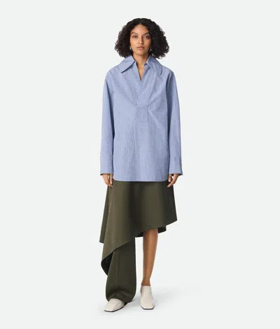 Bottega Veneta Gestreiftes Hemd Aus Baumwolle Und Leinen In Blue/white