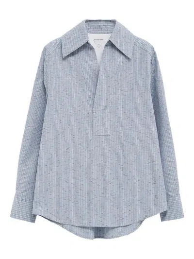 Bottega Veneta Cotton And Linen Striped Shirt Clothing In Blue