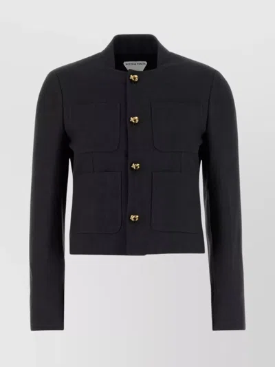 Bottega Veneta Cotton Blend Blazer Front Pockets In Black