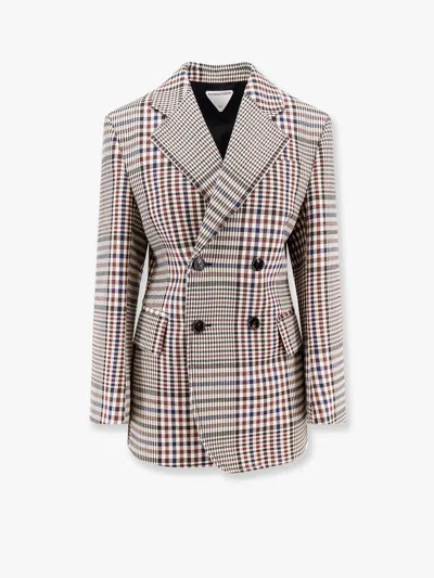 Bottega Veneta Cotton Blend Blazer With Check Motif In Multicolor