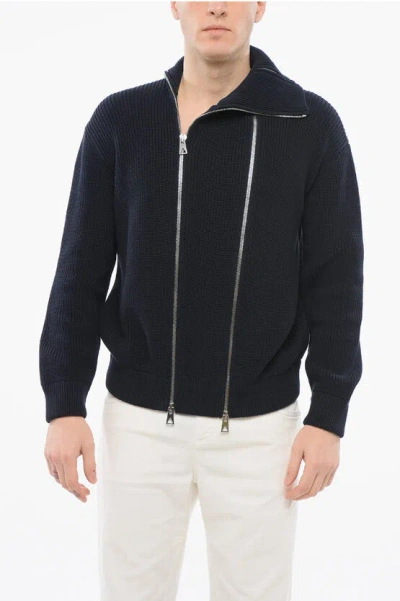 Bottega Veneta Cotton Blend Db Zip-up Pullover With Double Front Zip In Blue