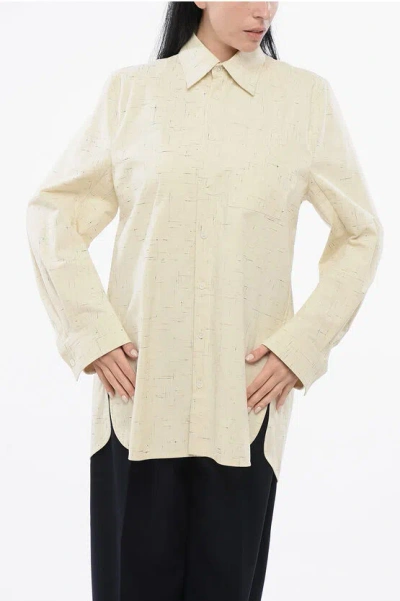 Bottega Veneta Cotton Blend Shirt With Checkered Embroidery In Yellow