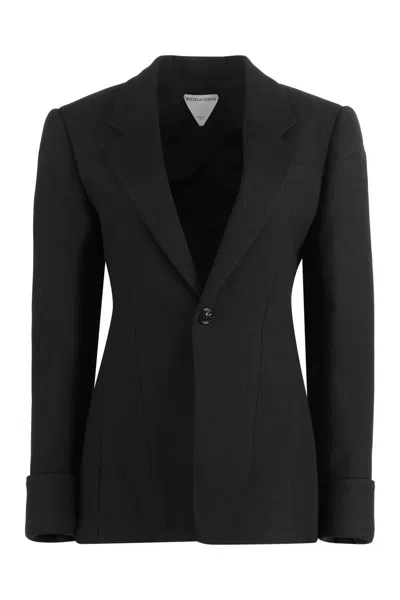 Bottega Veneta Cotton Blend Single-breast Jacket In Black