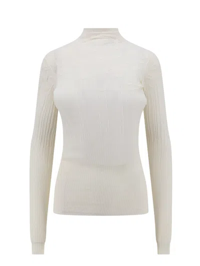 Bottega Veneta Cotton Blend Top With Floral Embroidery In White
