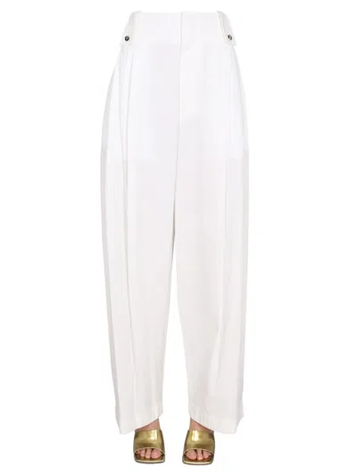 Bottega Veneta Cotton Blend Wide Leg Pants With Insignas In White