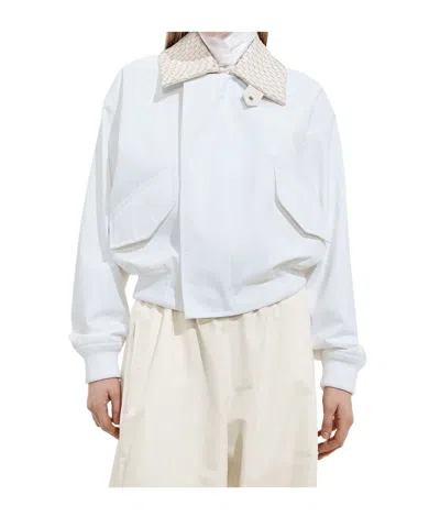 Bottega Veneta Intrecciato Cotton Blouson Jacket In White
