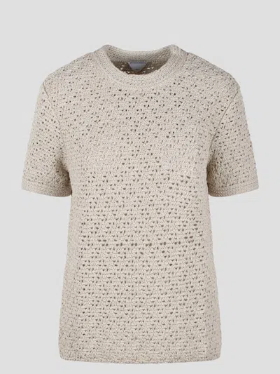 Bottega Veneta Cotton Crochet T-shirt In Nude & Neutrals