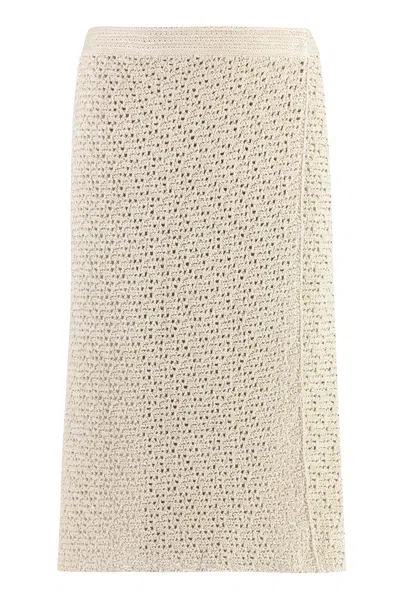 Bottega Veneta Cotton Crochet Wrap Skirt In Neutral