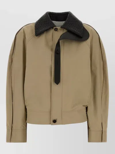Bottega Veneta Cotton Jacket Long Sleeves Contrasting Collar In Brown