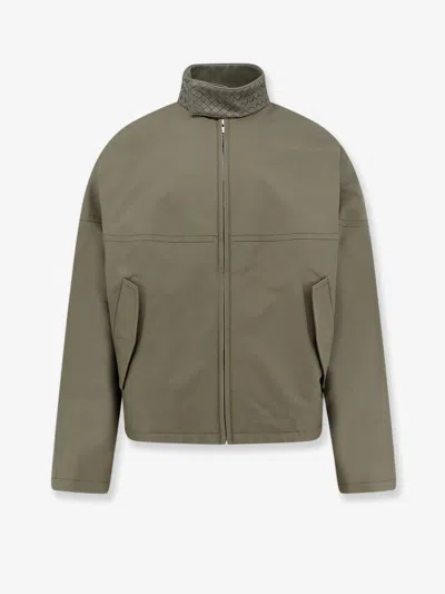 Bottega Veneta Cotton Jacket With Intrecciato Leather Detail In Blue