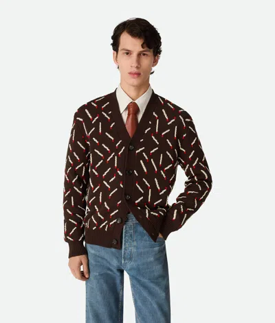 Bottega Veneta Cardigan Allumettes En Jacquard De Coton In Ebony/chalk/tomato