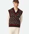 Bottega Veneta Men Brown Jacquard Vest With Matchstick Pattern In Ebony/chalk/tomato