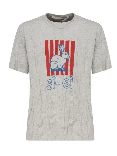 Bottega Veneta Men Grey Crewneck T-shirt With Maxi Print On The Front And Wrinkled Ffect In Cotton M In Gray