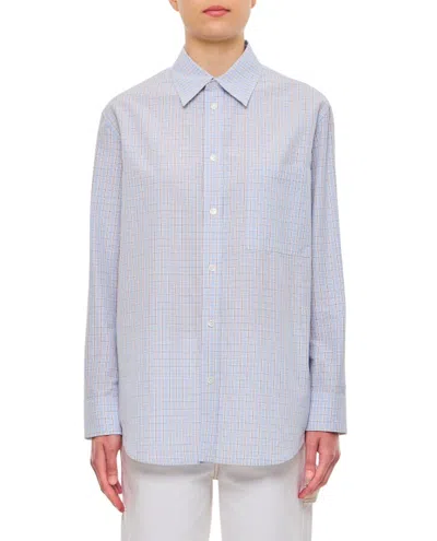 Bottega Veneta Cotton Linen Woven Check Shirt In Blue