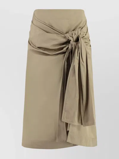 Bottega Veneta Cotton Midi Skirt Featuring Front Knot In Beige