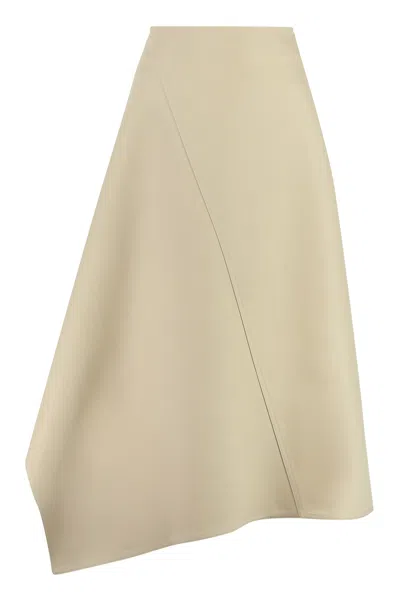 Bottega Veneta Asymmetric Midi Skirt In Beige