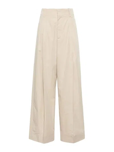 Bottega Veneta Cotton Blend Pant With Wide Leg Cut In Beige O Tan