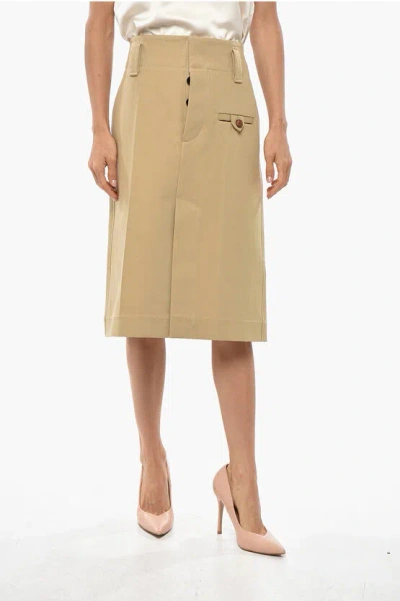 BOTTEGA VENETA COTTON PENCIL SKIRT WITH FRONT SPLIT