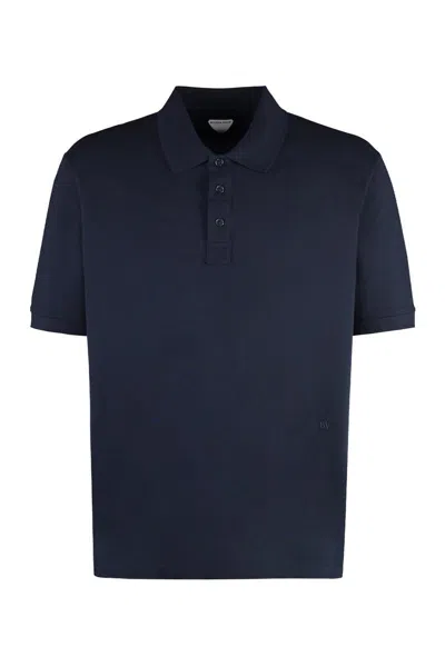 Bottega Veneta Light Cotton Piquet Polo In Blue