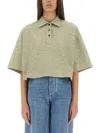Bottega Veneta Short Sleeve Cropped Polo Top In Sand