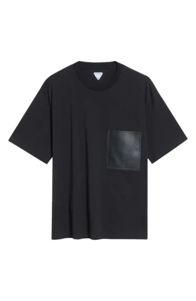 Bottega Veneta Cotton Pocket T-shirt With Lambskin Leather Patch Pocket In Black