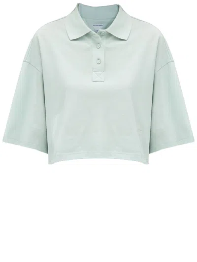 Bottega Veneta Cropped Cotton Piquet Polo In Blue