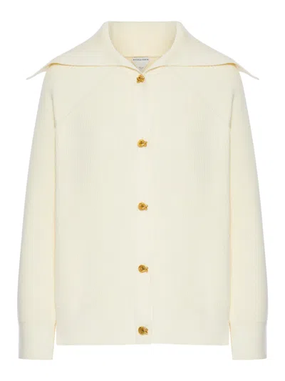 Bottega Veneta Ribbed Cotton Cardigan In Cream