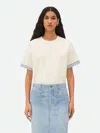 Bottega Veneta Double Layer Cotton Check T-shirt In White