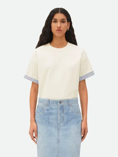 Bottega Veneta Double Layer Cotton Check T-shirt In White