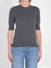 Bottega Veneta Womens Anthracite Ribbed Round-neck Wool Top In Gray