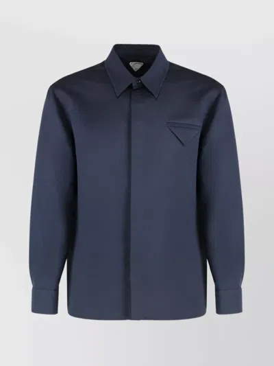 Bottega Veneta Cotton Silk Twill Long Sleeve Shirt In Blue