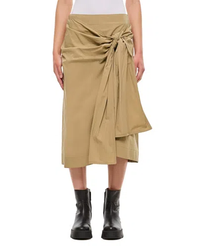 Bottega Veneta Knotted Cotton-blend Midi Skirt In Brown
