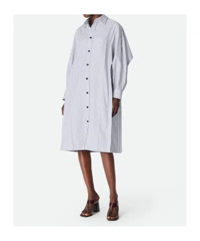 Bottega Veneta Cotton Stripe Dress In White/squill/ebony