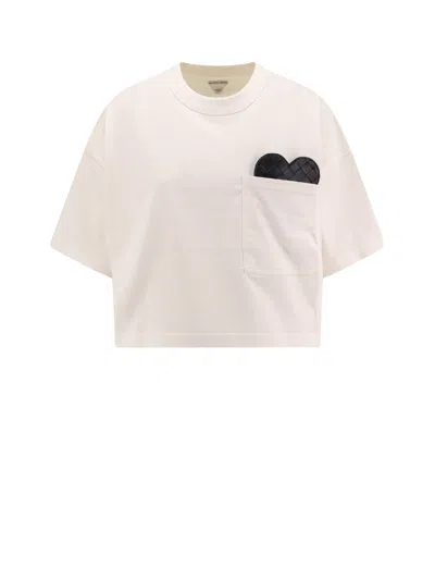 Bottega Veneta Cotton T-shirt With Intrecciato Leather Detail In White