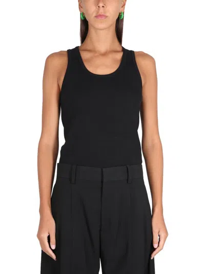 Bottega Veneta Ribbed Slim Cotton Top In Black